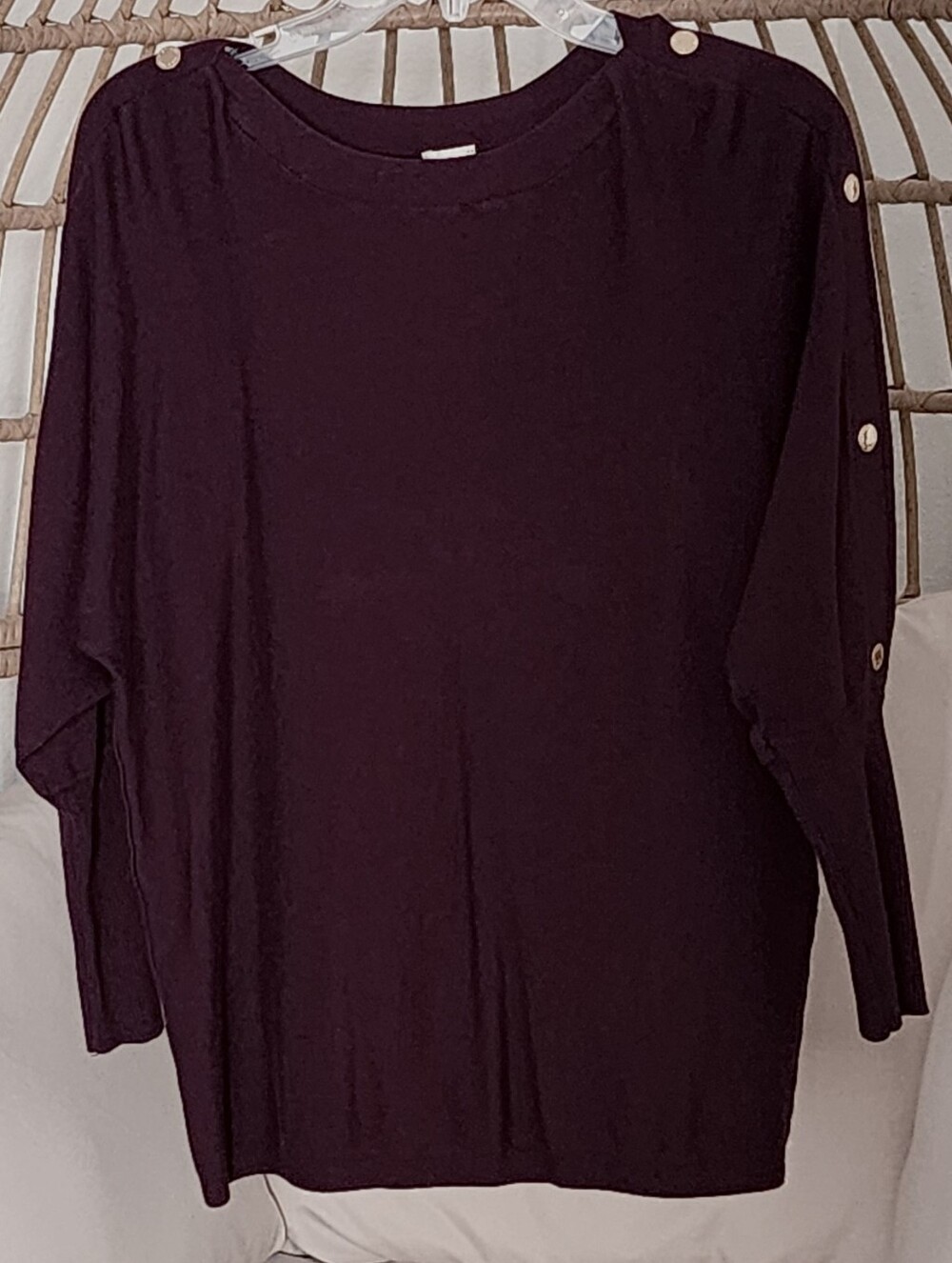Anne Klein Women's Pullover 3/4 Sleeve Sweater/Gold Accent Buttons Sz L
